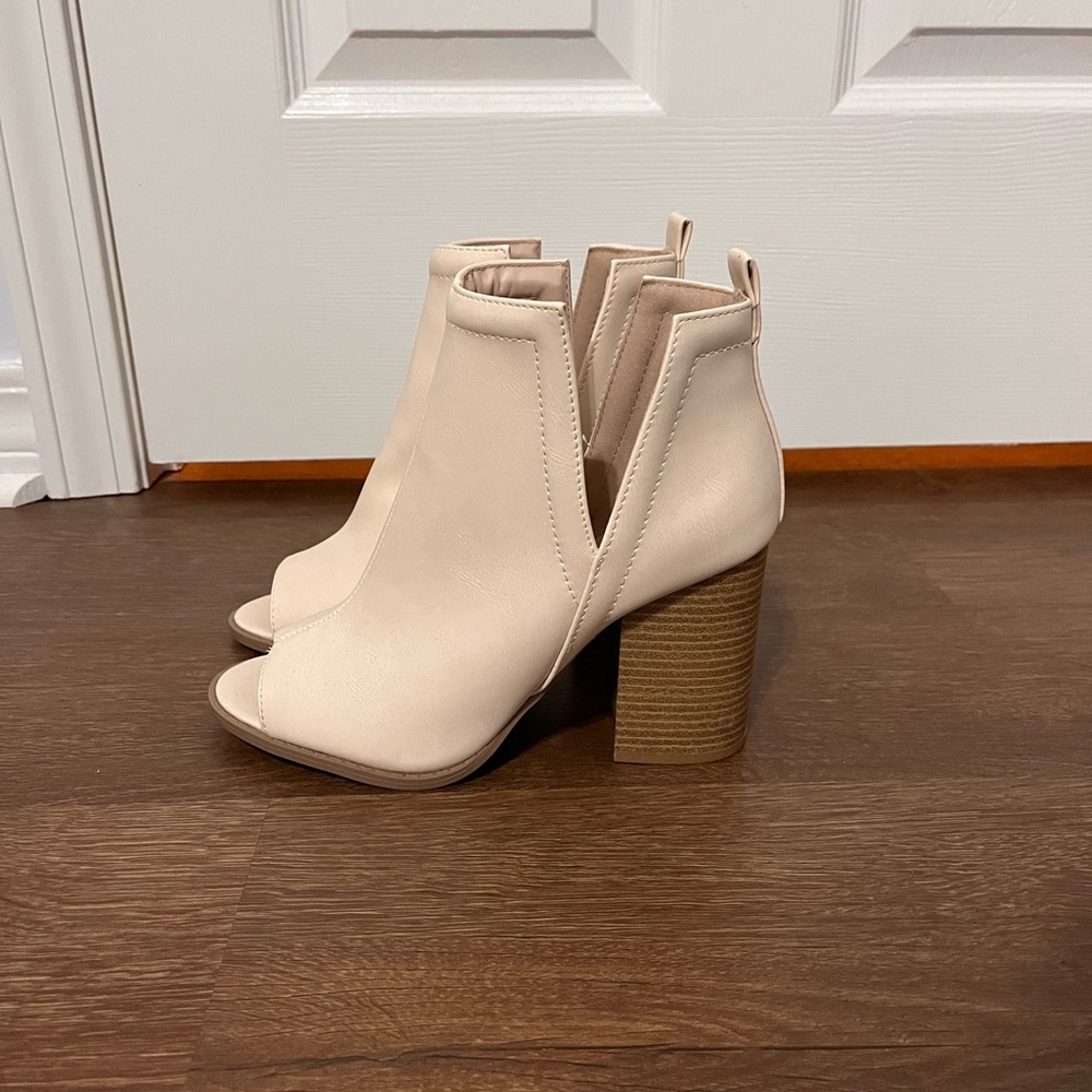 White open toe heeled boots